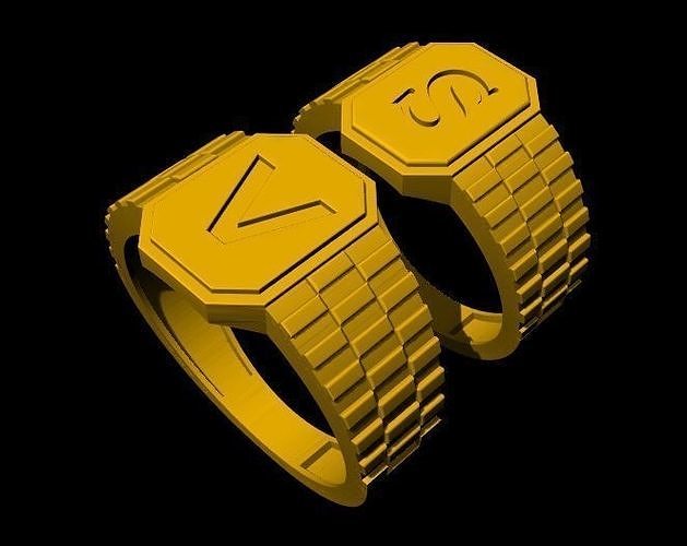 S and V letter Rings 3dm file 3D print model