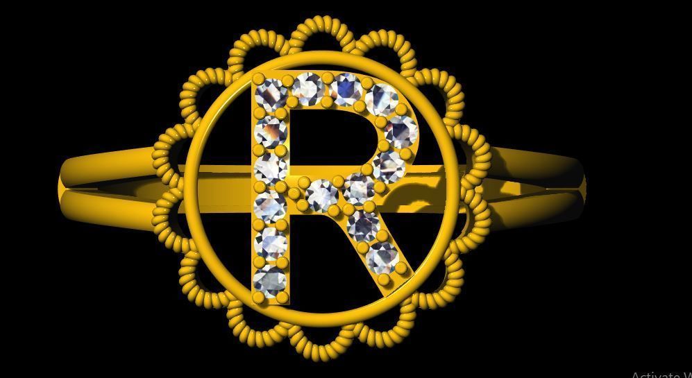 Letter R ring 3dm file 3D print model_24