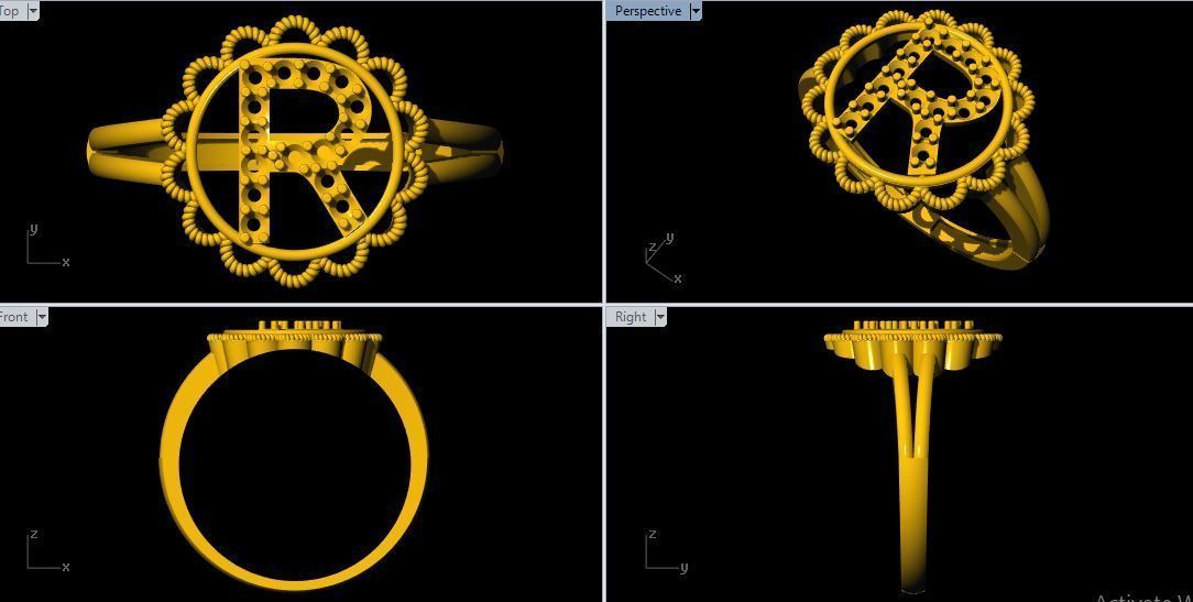 Letter R ring 3dm file 3D print model_27