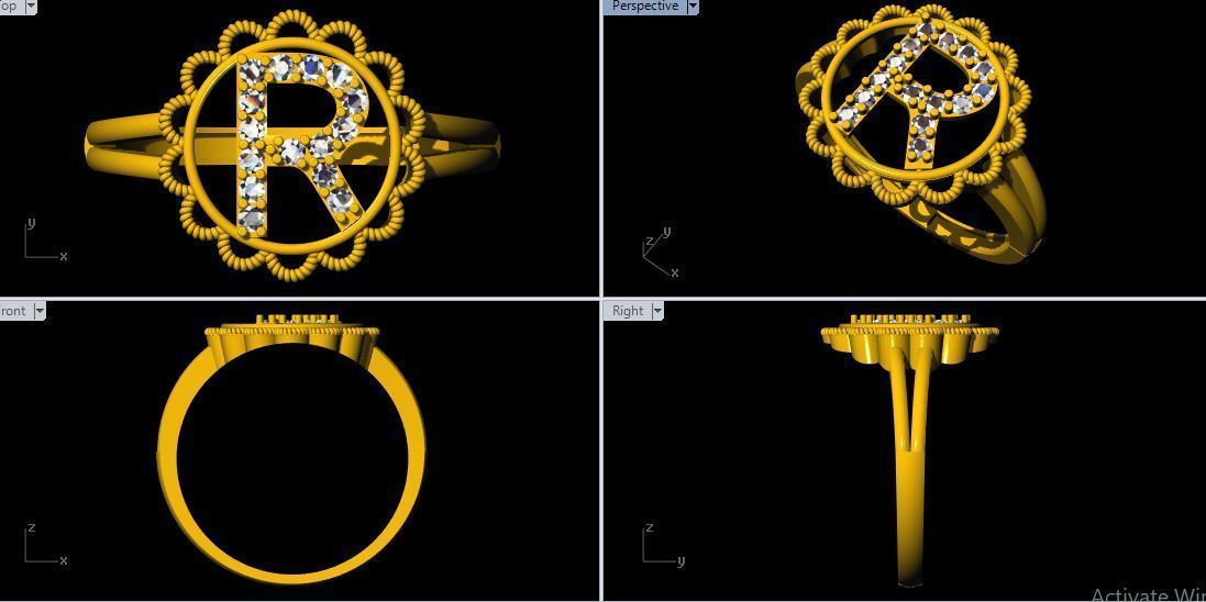 Letter R ring 3dm file 3D print model_31