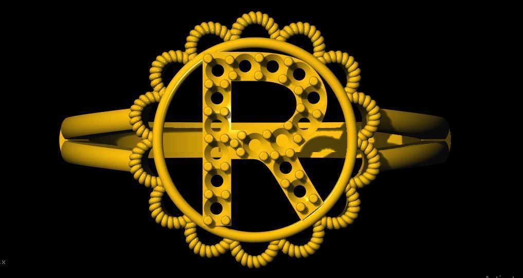 Letter R ring 3dm file 3D print model_30