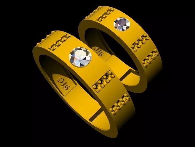 Solitaire Couple Band Ring 3dm file 3D print model_0