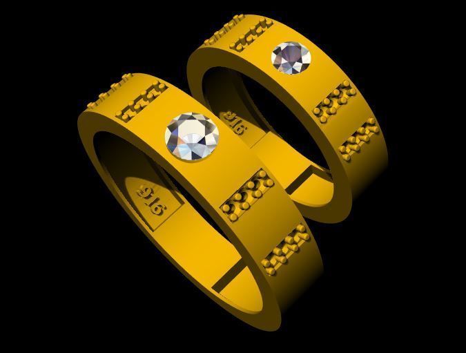 Solitaire Couple Band Ring 3dm file 3D print model_21