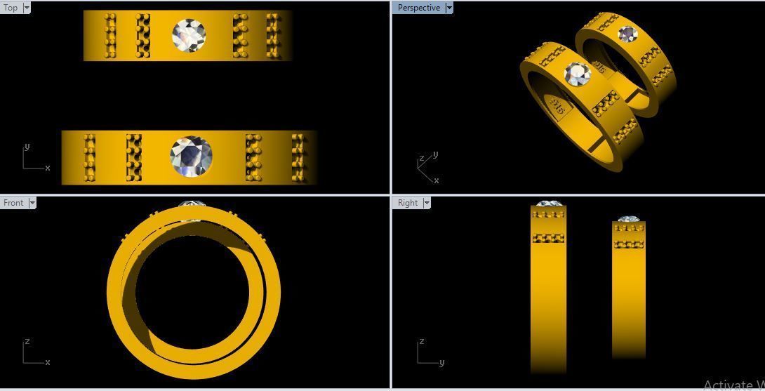 Solitaire Couple Band Ring 3dm file 3D print model_2