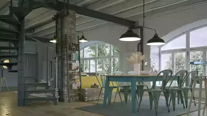 High detailed vintage Loft Retro Apartment Interior