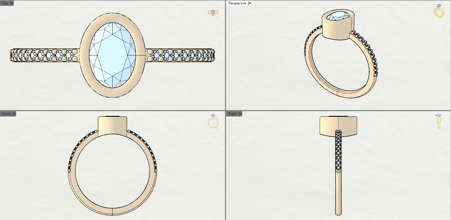 Oval Besel ring with side stones 3D print model_17