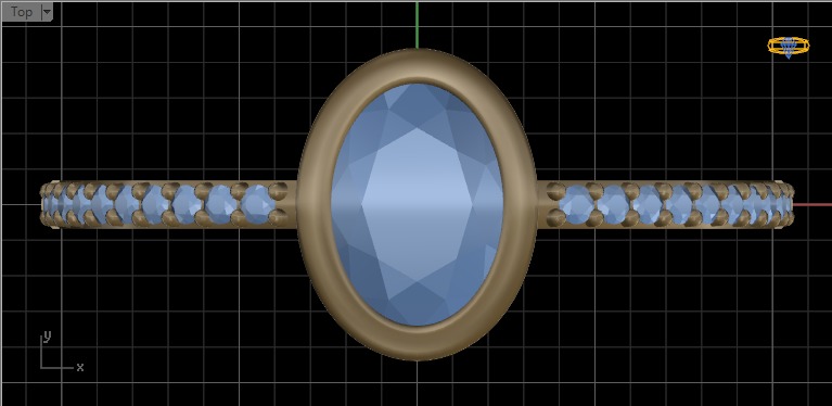 Oval Besel ring with side stones 3D print model_24