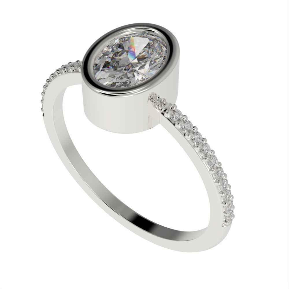 Oval Besel ring with side stones 3D print model_1
