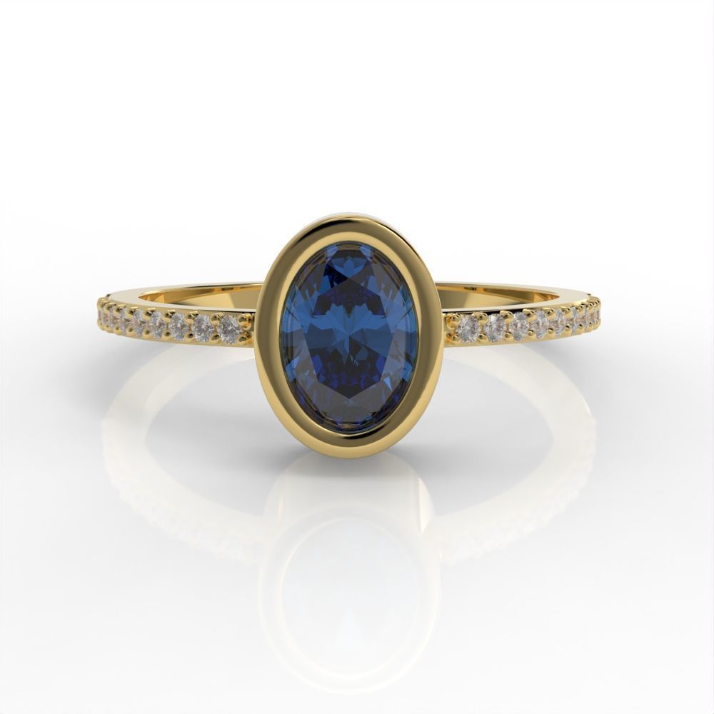 Oval Besel ring with side stones 3D print model_2