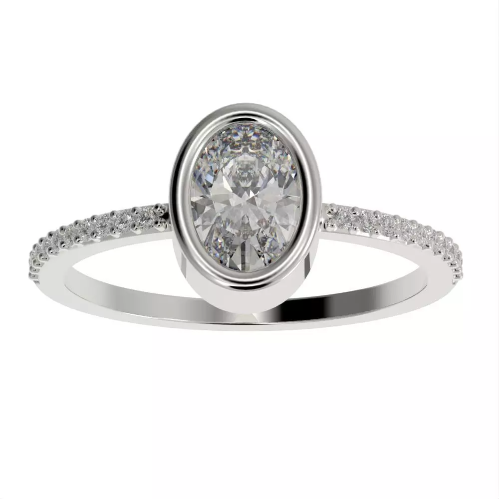 Oval Besel ring with side stones 3D print model_0