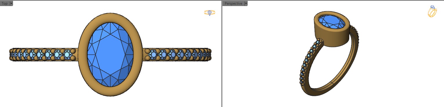 Oval Besel ring with side stones 3D print model_18