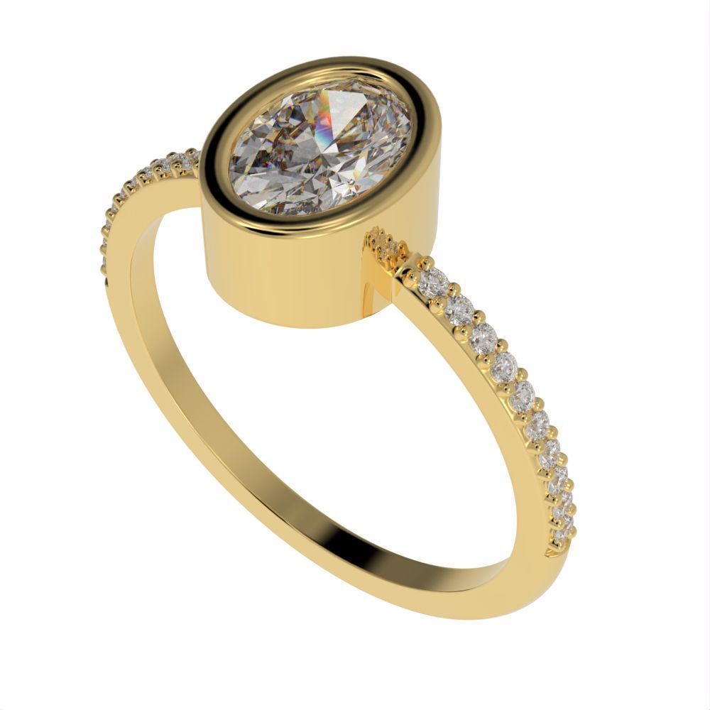 Oval Besel ring with side stones 3D print model_21