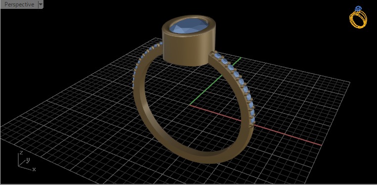 Oval Besel ring with side stones 3D print model_25