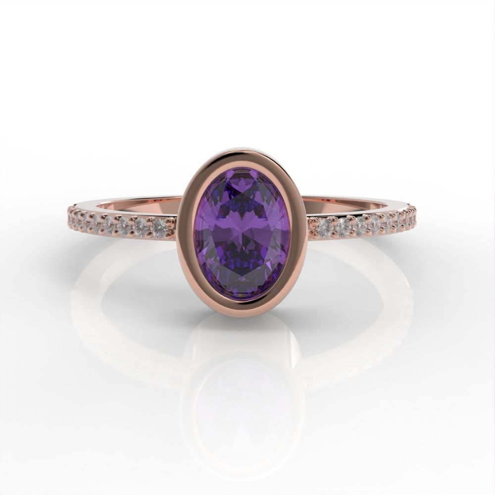 Oval Besel ring with side stones 3D print model_4