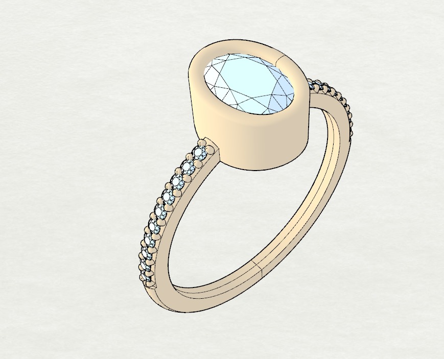 Oval Besel ring with side stones 3D print model_12