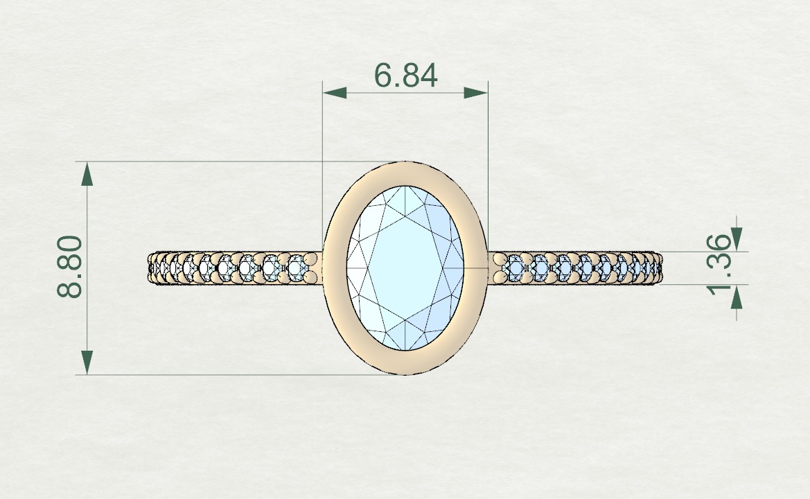 Oval Besel ring with side stones 3D print model_9