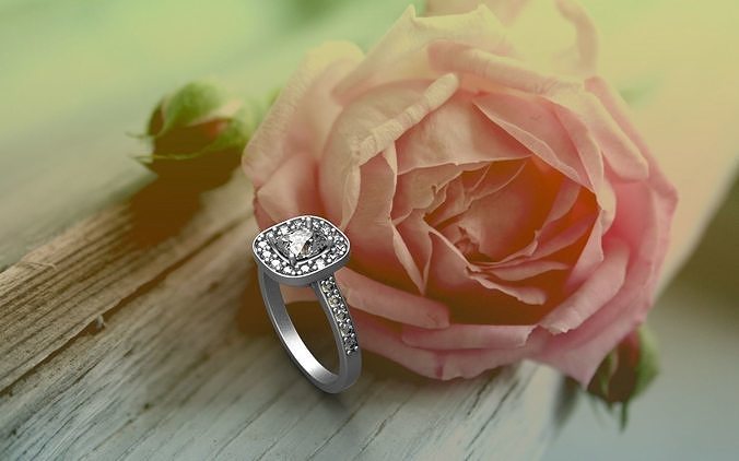 square wedding diamond ring 3D print model