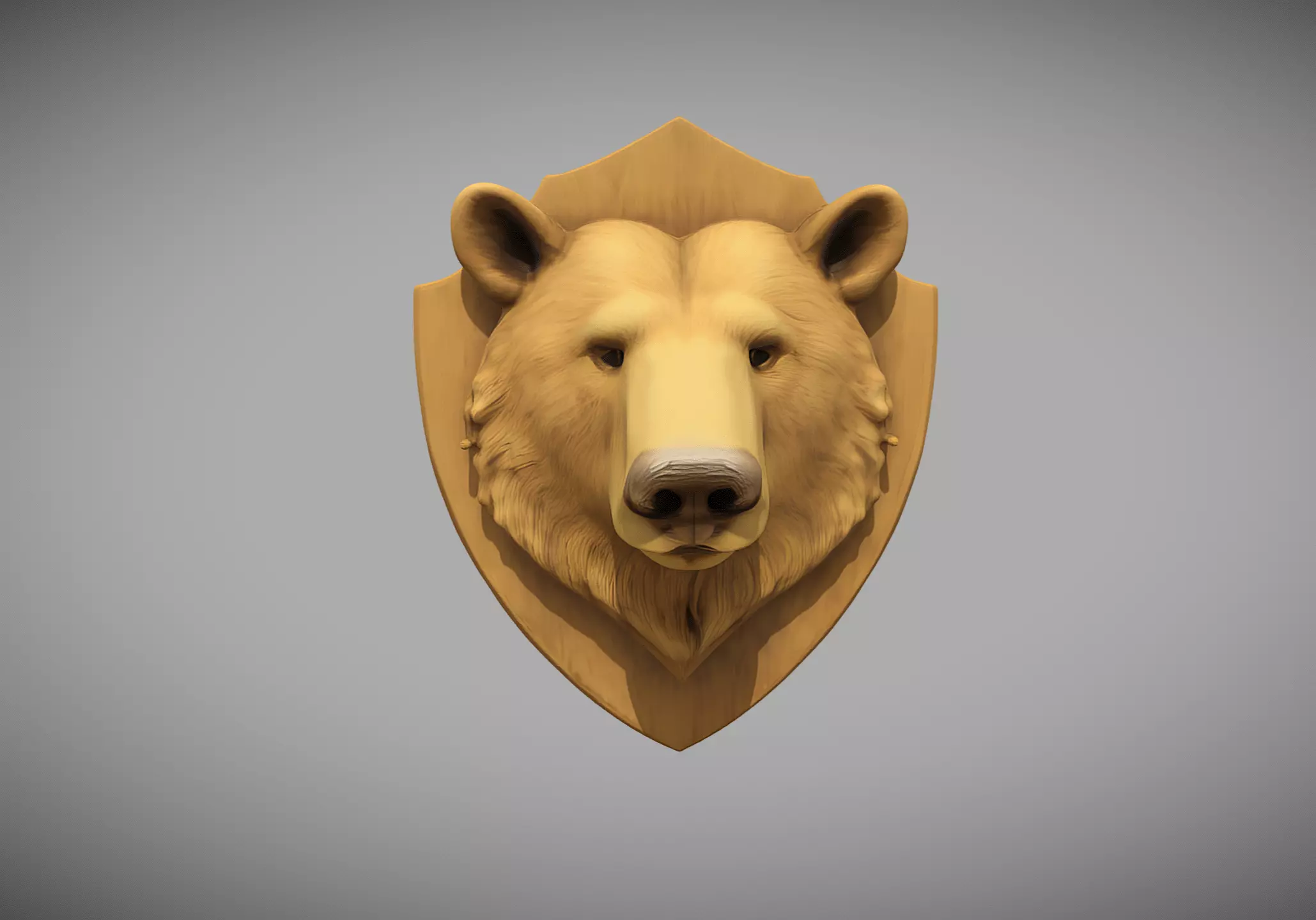 High Poly Wall Mounted Grizzly Bear Head Plaque 3D model