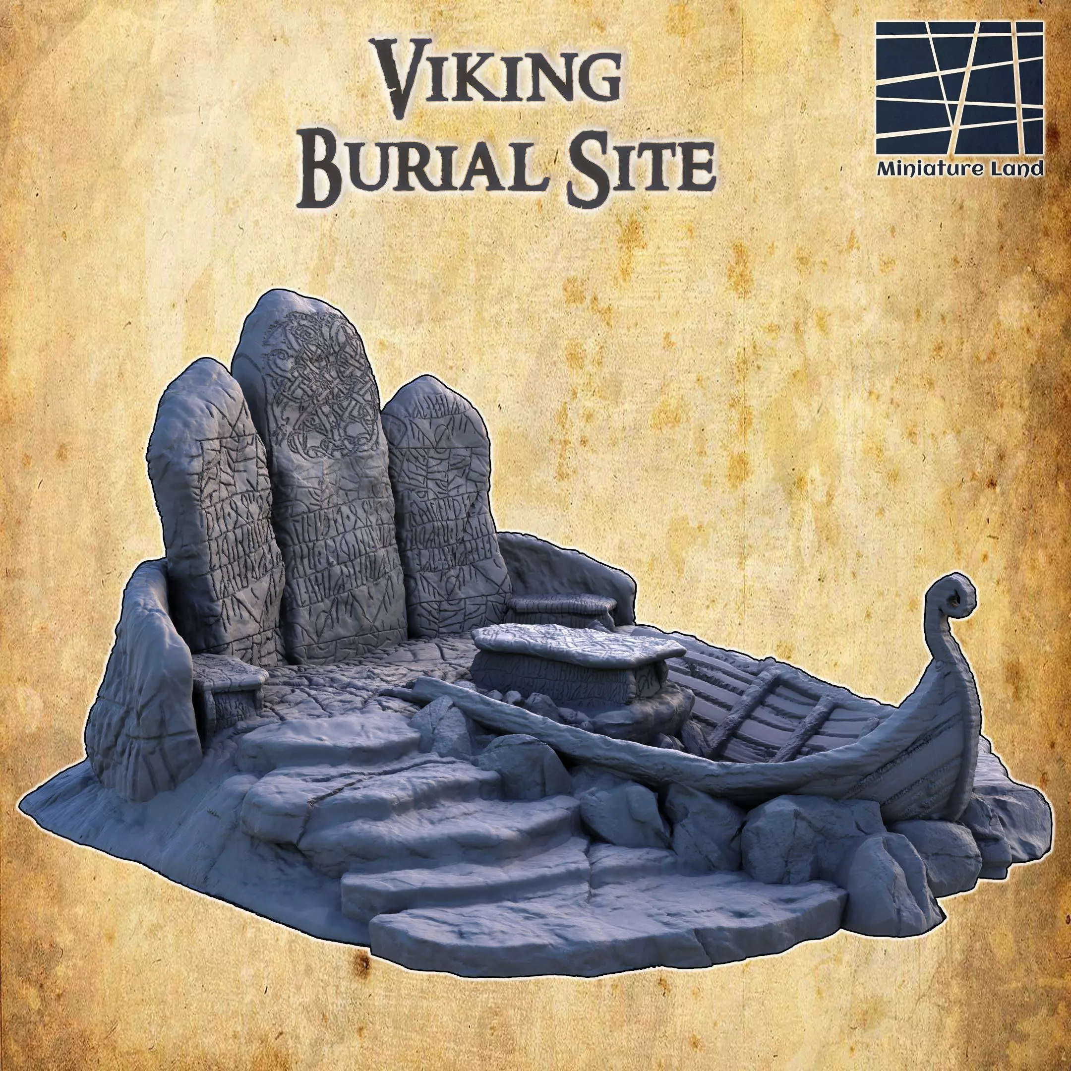 Viking Burial Site Tabletop Terrain 28MM  3D print model_0