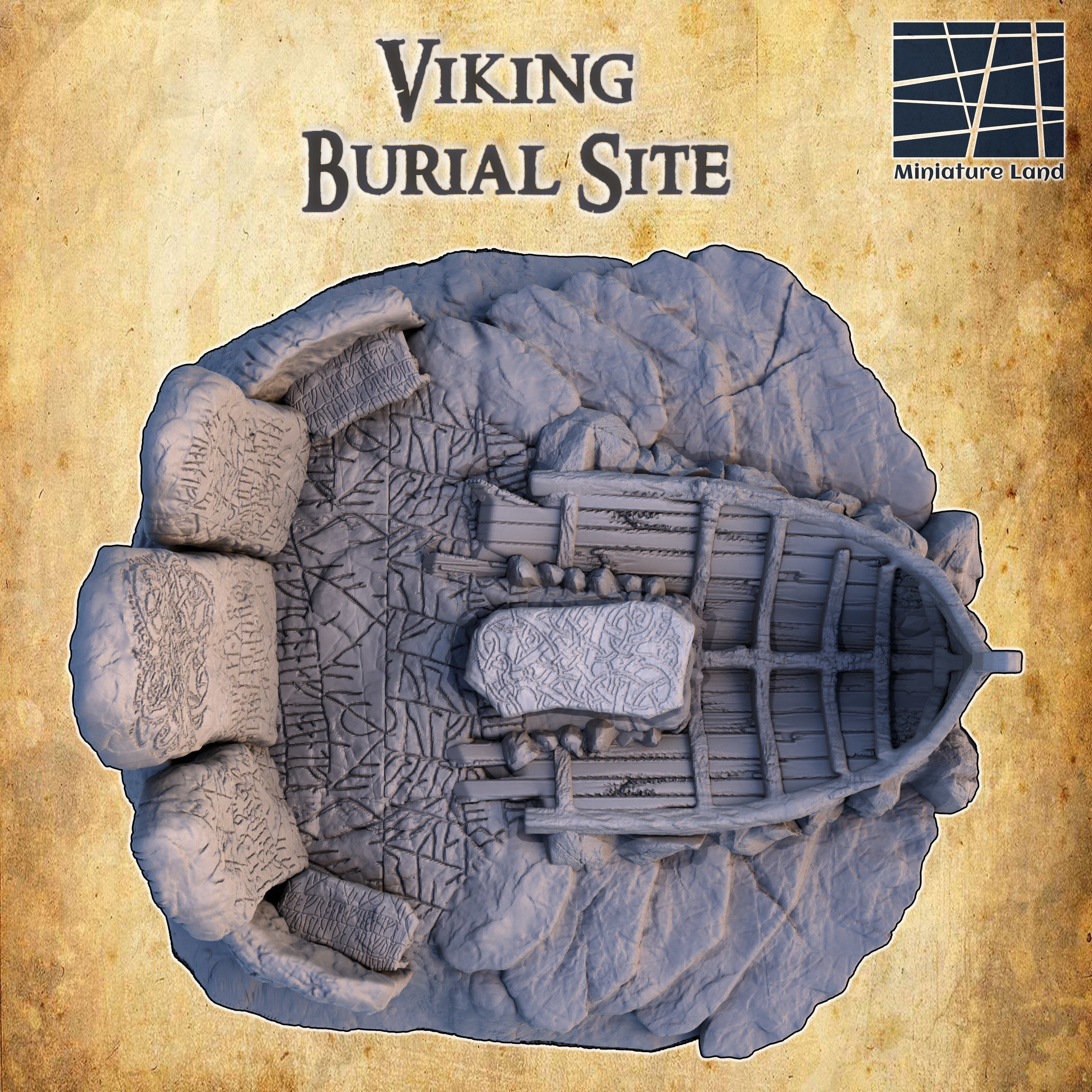 Viking Burial Site Tabletop Terrain 28MM  3D print model_4