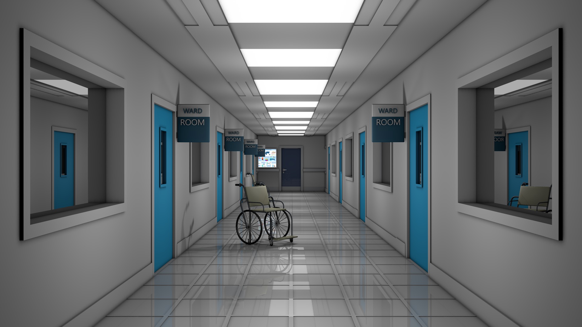 Hospital Hallway Corridor Low-poly 3D model_1
