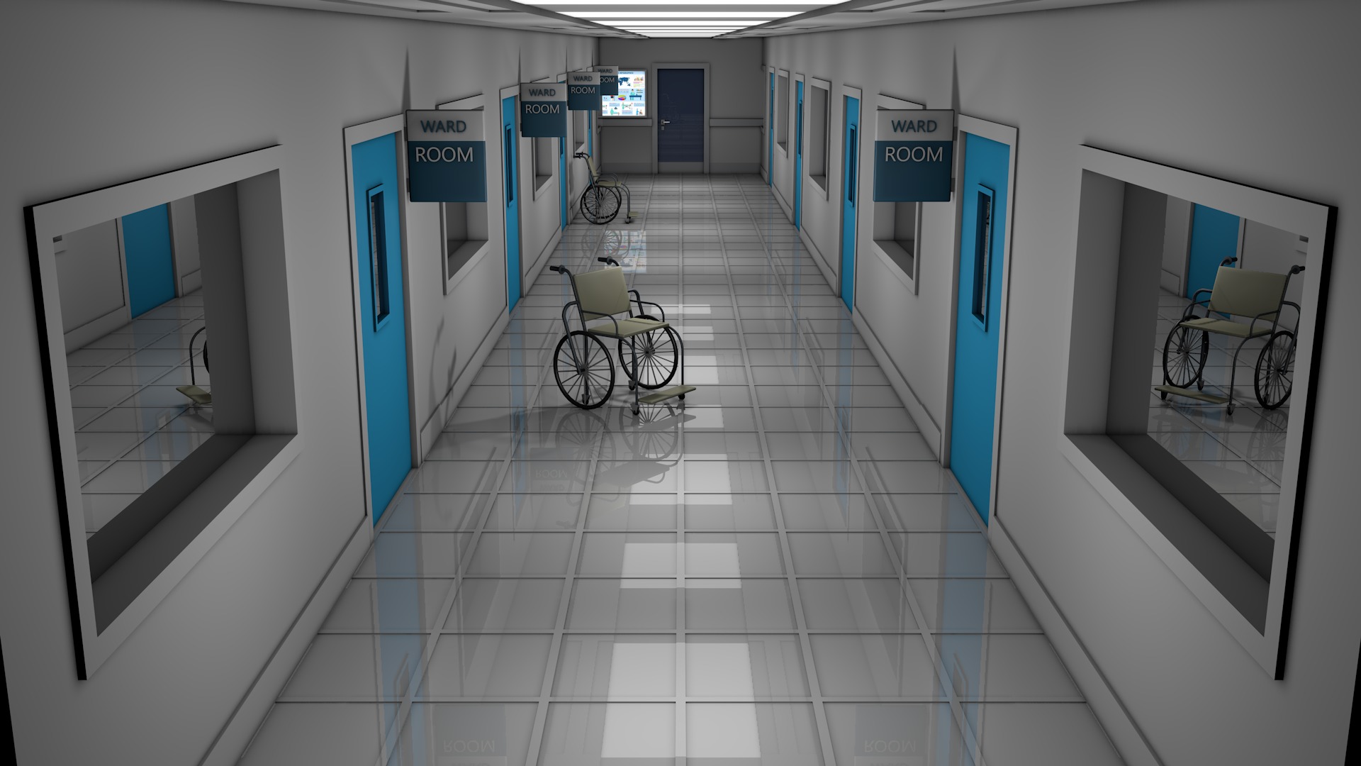 Hospital Hallway Corridor Low-poly 3D model_3