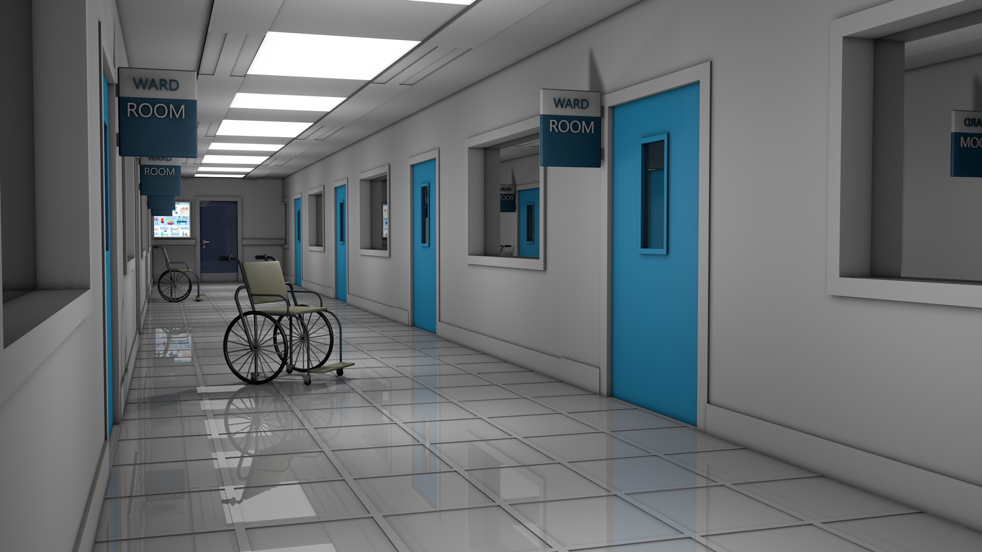 Hospital Hallway Corridor Low-poly 3D model_4