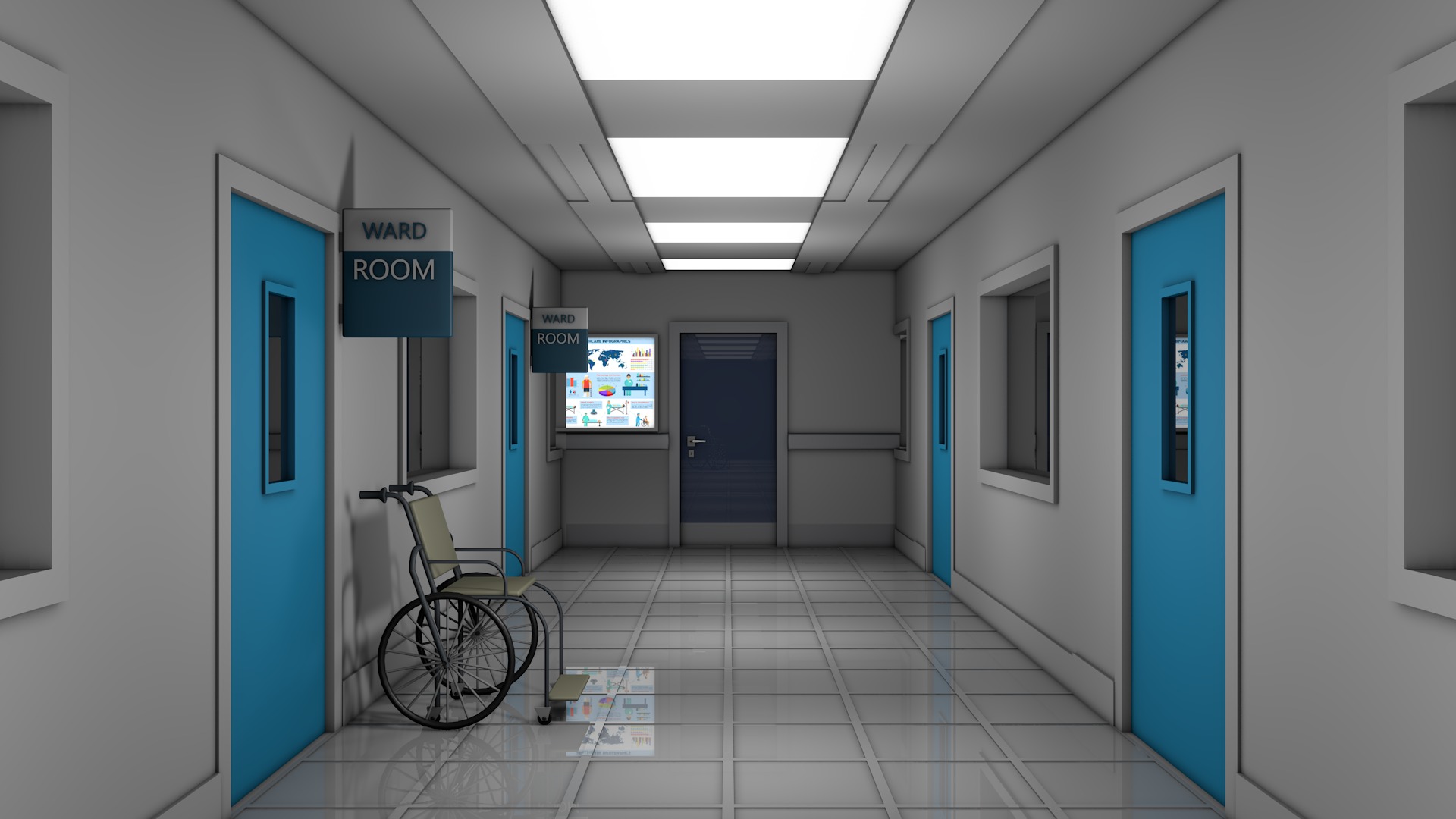 Hospital Hallway Corridor Low-poly 3D model_5