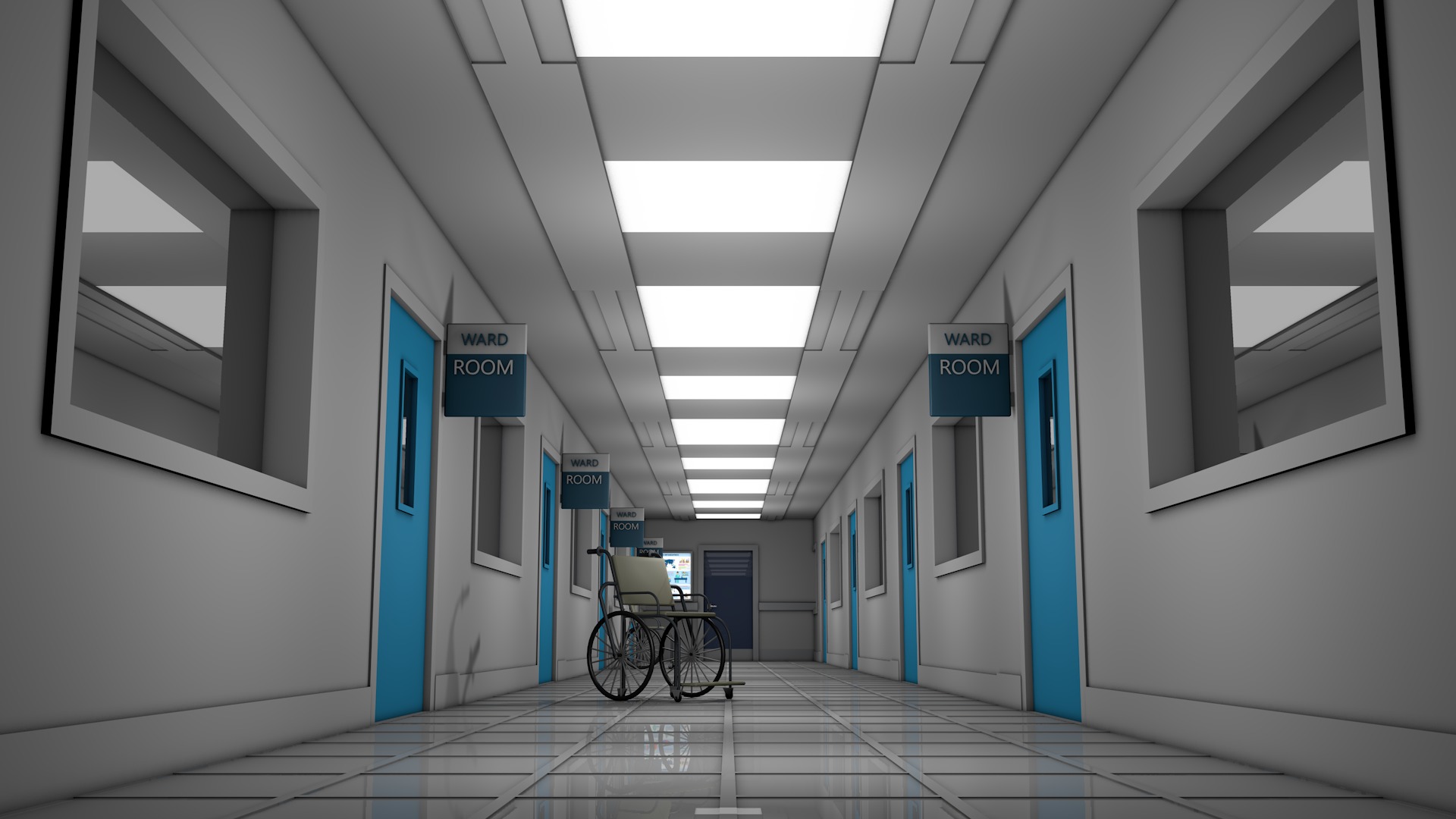 Hospital Hallway Corridor Low-poly 3D model_2