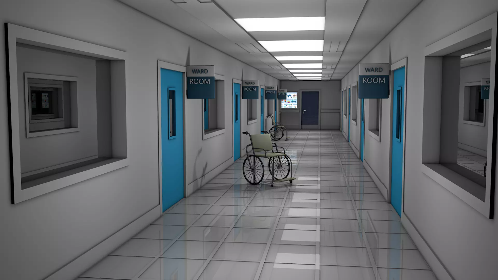 Hospital Hallway Corridor Low-poly 3D model_0