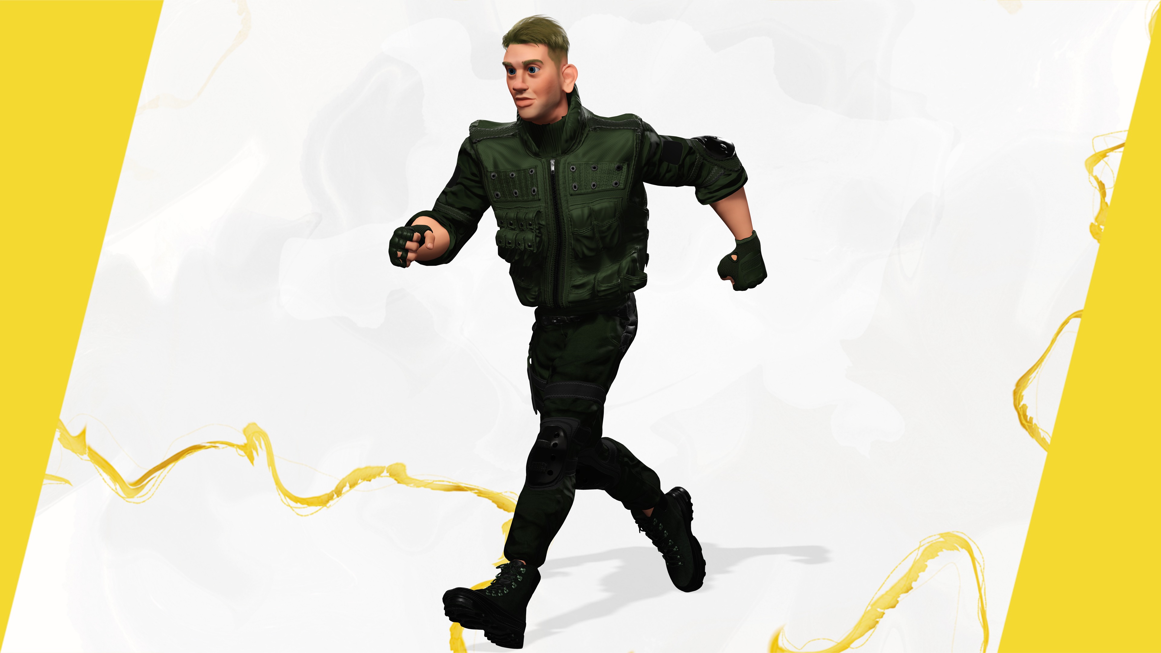 Character in military uniform artistic realism Low-poly 3D model_6