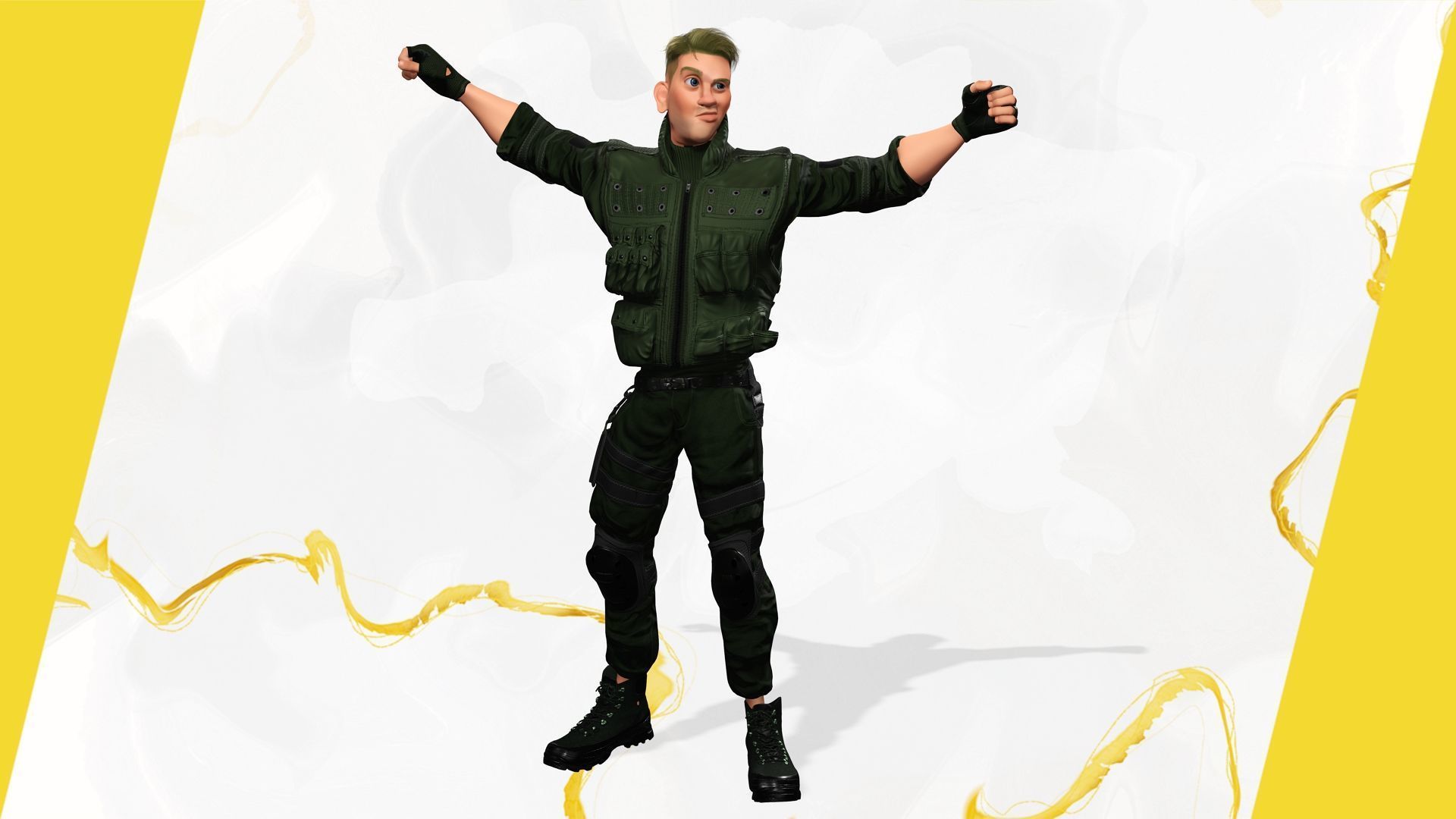Character in military uniform artistic realism Low-poly 3D model_13