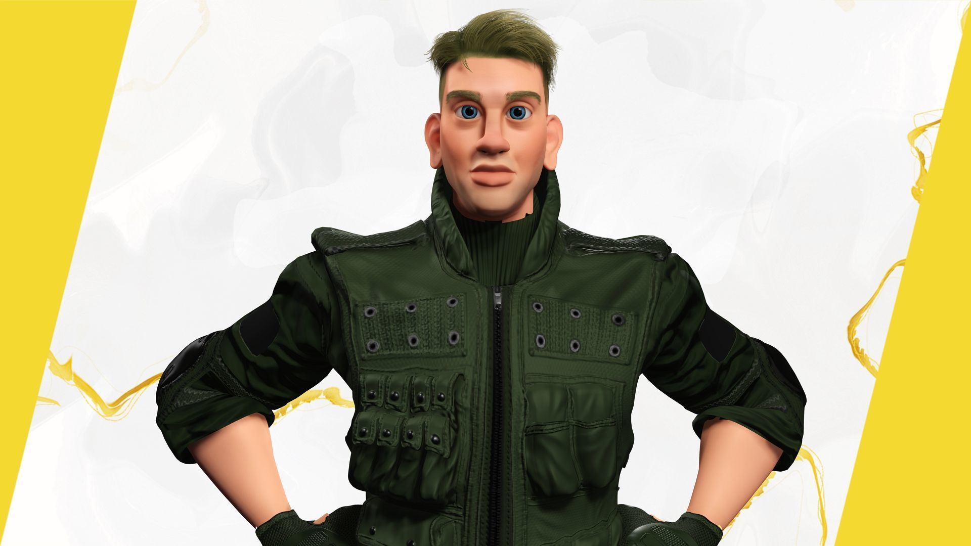 Character in military uniform artistic realism Low-poly 3D model_10
