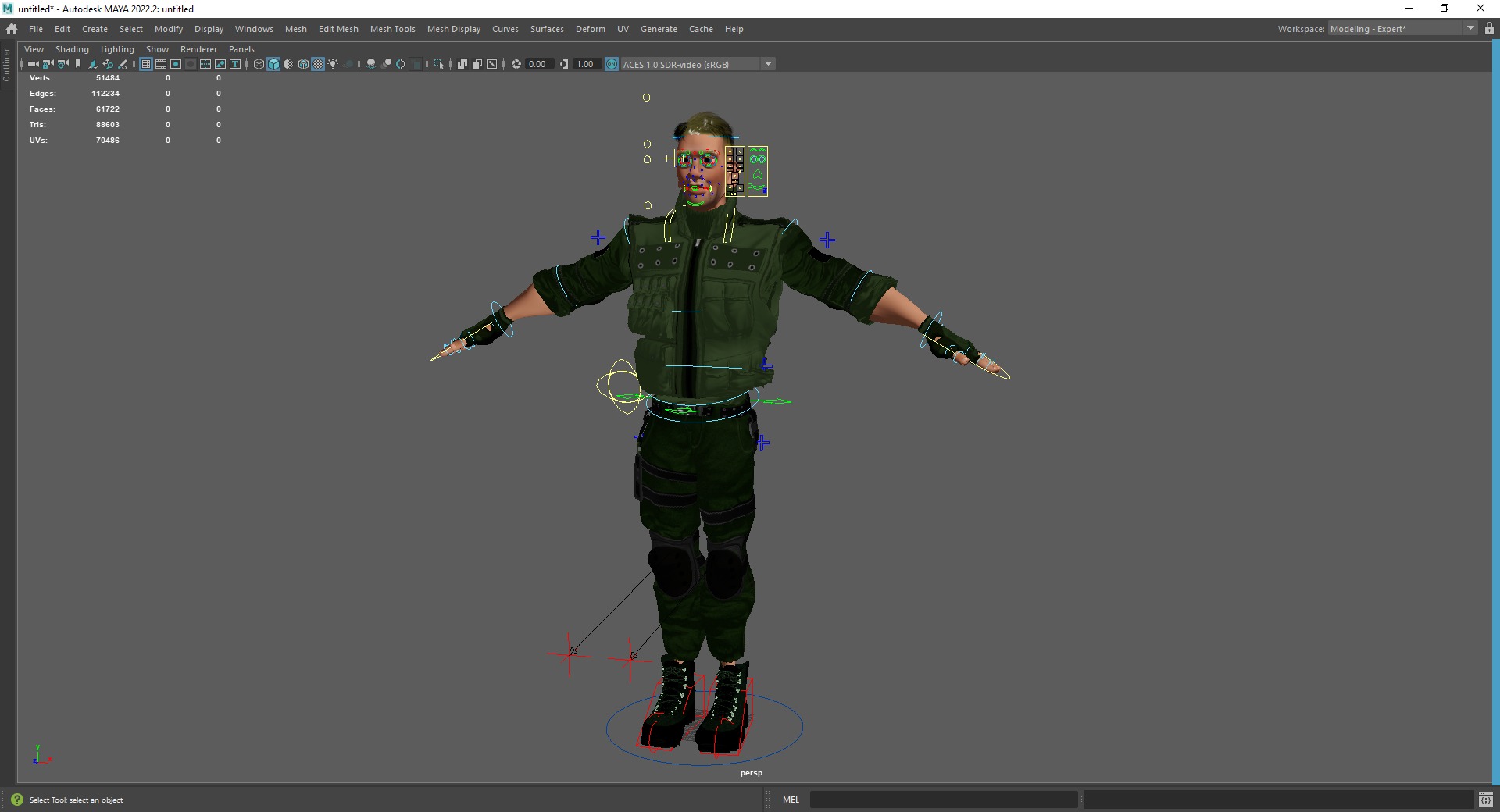 Character in military uniform artistic realism Low-poly 3D model_23