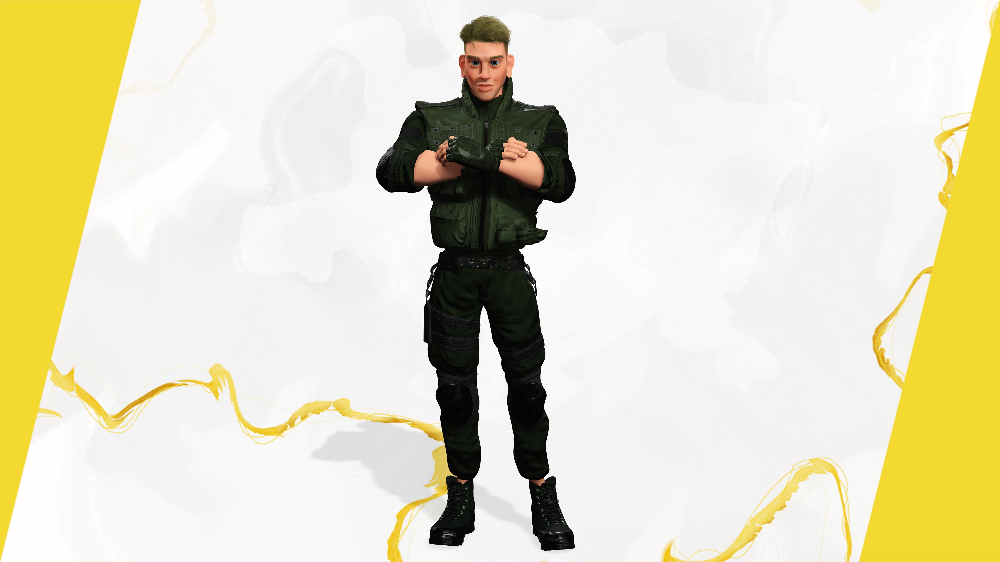 Character in military uniform artistic realism Low-poly 3D model_17