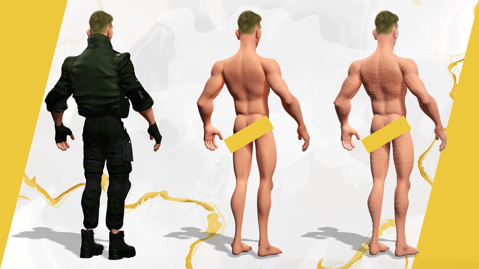 Character in military uniform artistic realism Low-poly 3D model_3