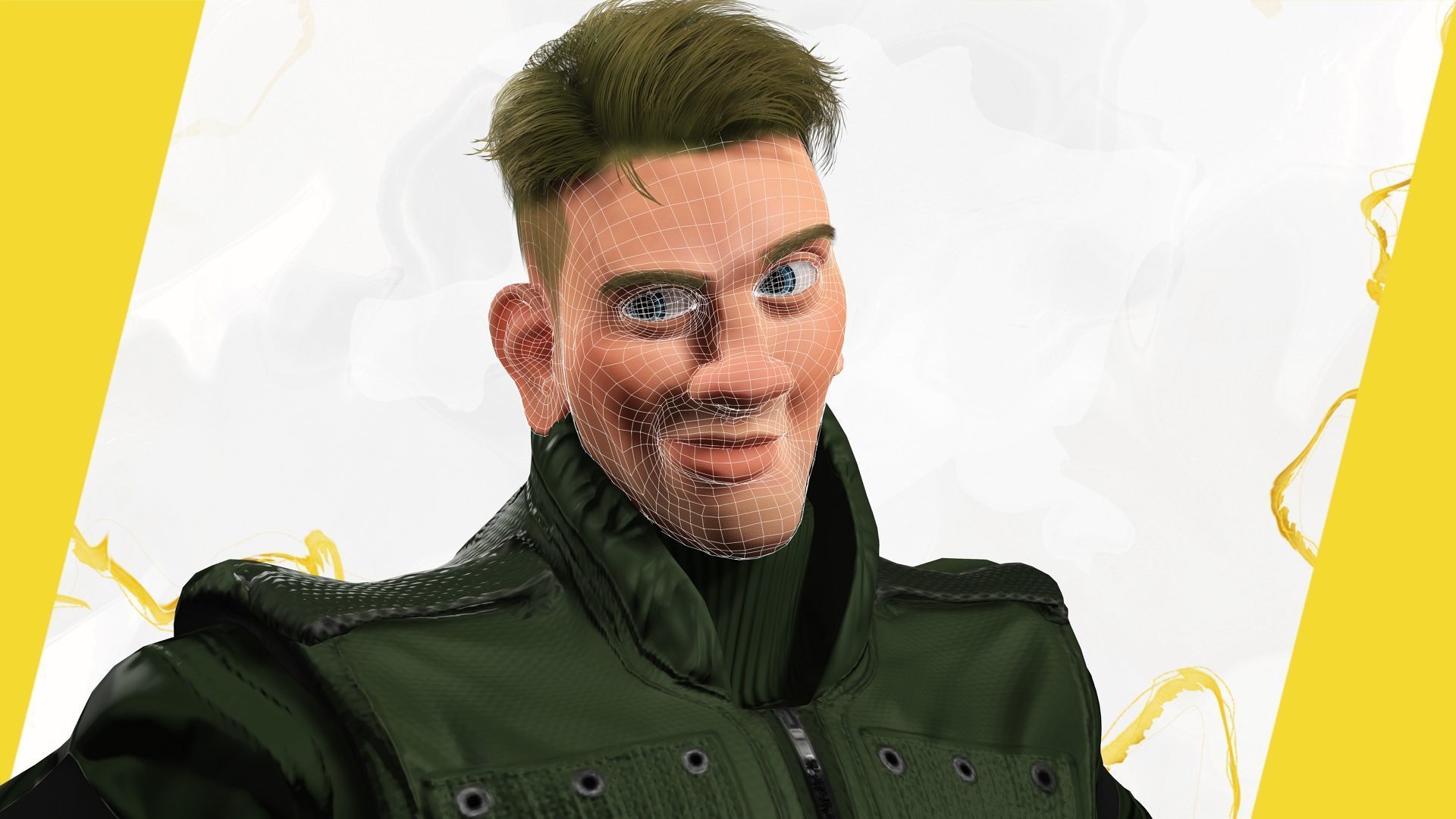 Character in military uniform artistic realism Low-poly 3D model_16