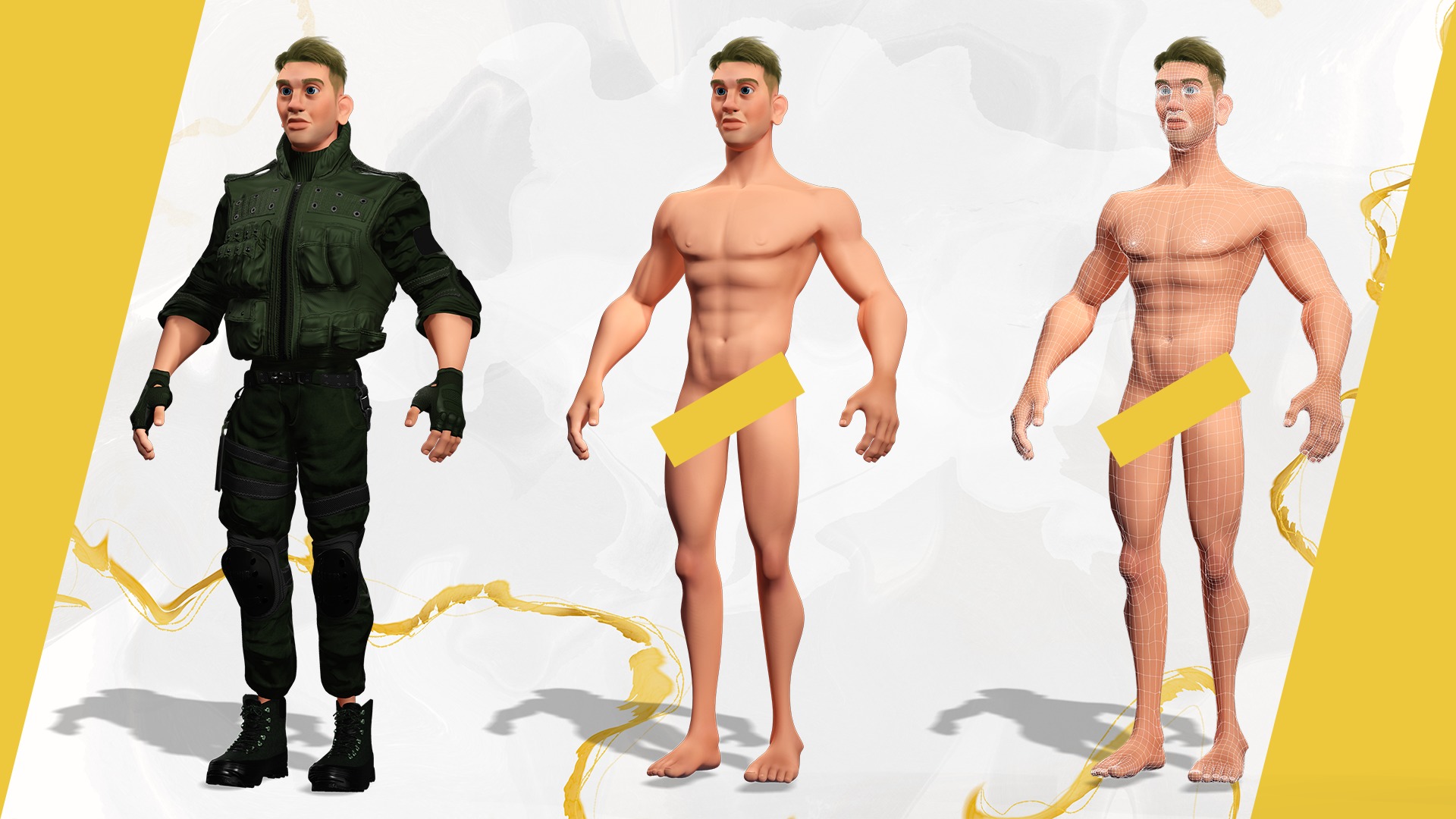 Character in military uniform artistic realism Low-poly 3D model_2