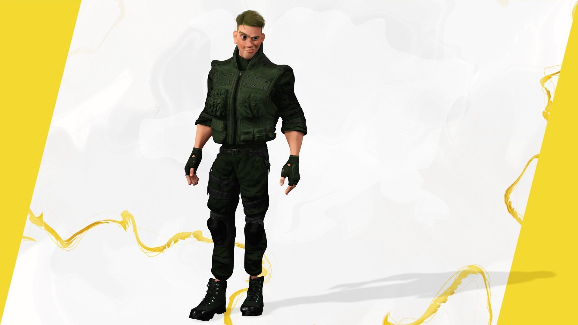 Character in military uniform artistic realism Low-poly 3D model_7