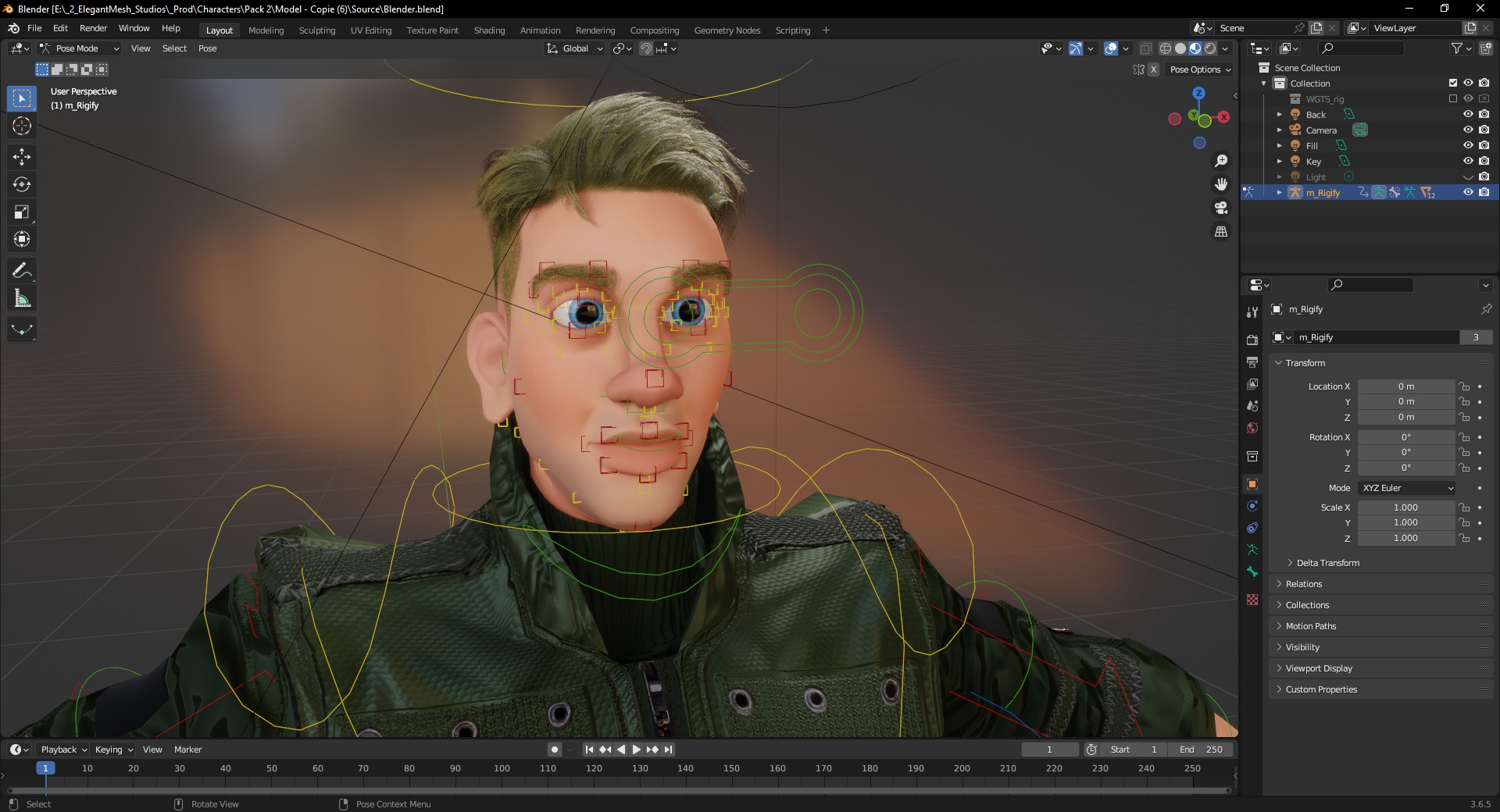 Character in military uniform artistic realism Low-poly 3D model_19