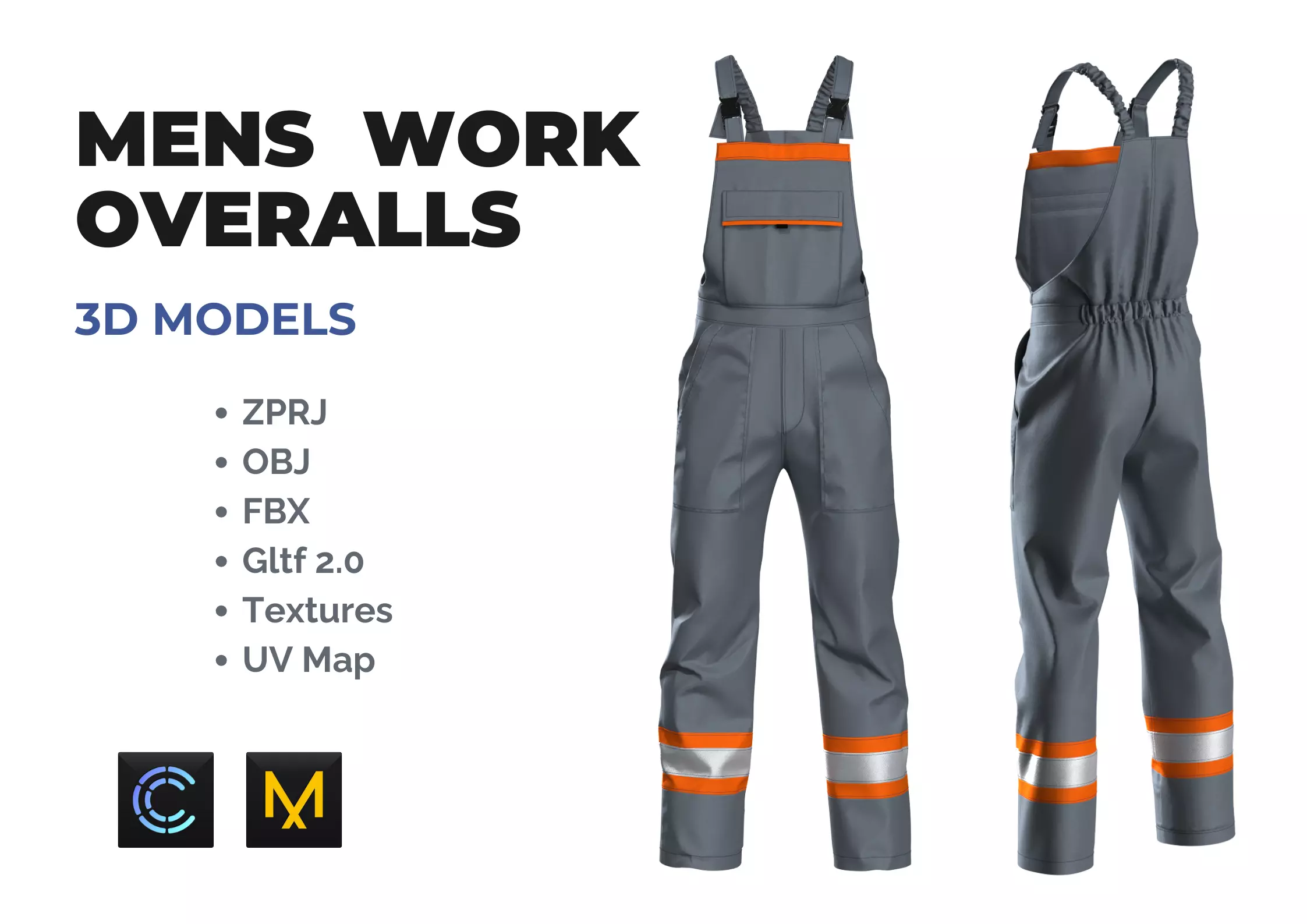 Mens Work Overalls 3D Model 3D model_0