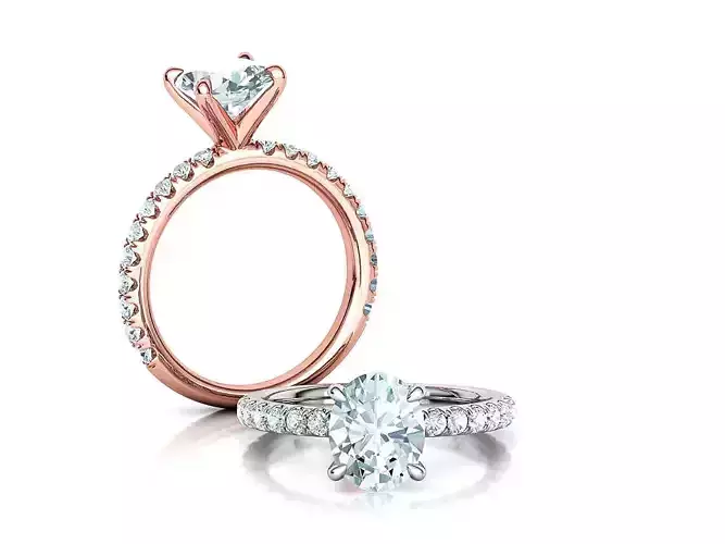 10x8 Oval Stone Solitaire Engagement Ring pave setting 4prong  3D print model