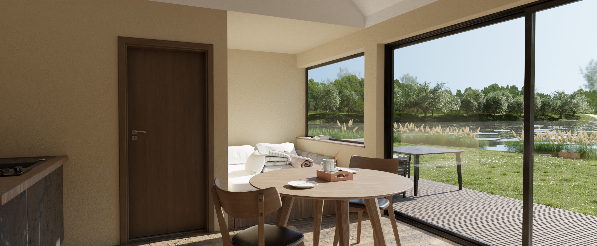 Symmetrical lake apartment units 3D model_2