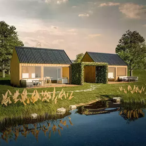 Symmetrical lake apartment units