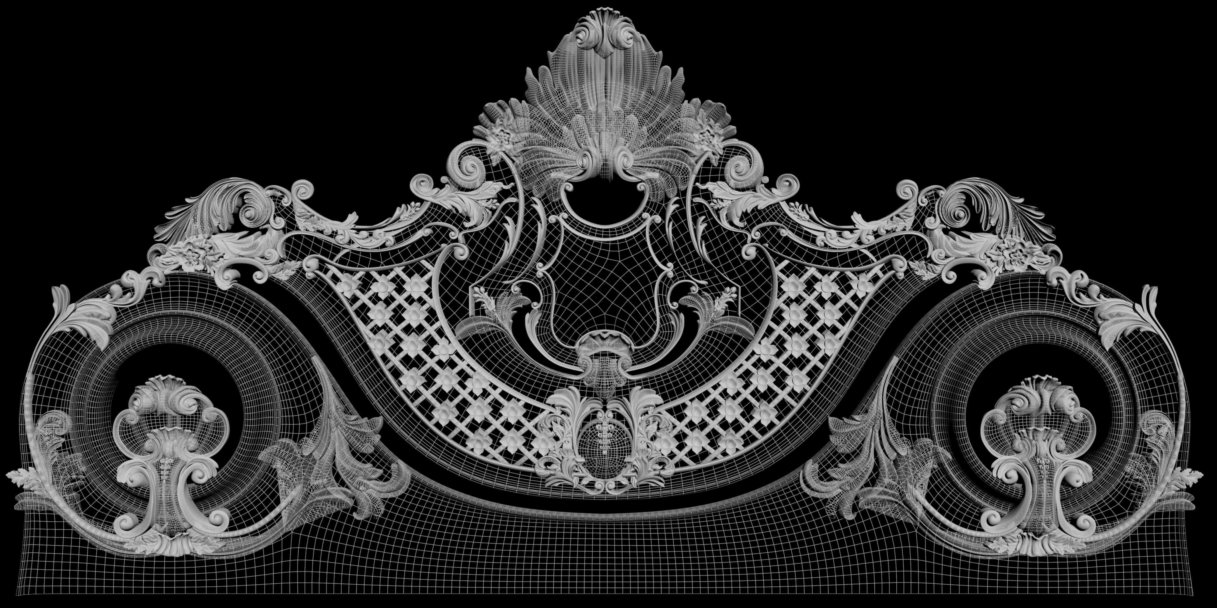Baroque bed headboard for engraving on a CNC machine 3D print model_8