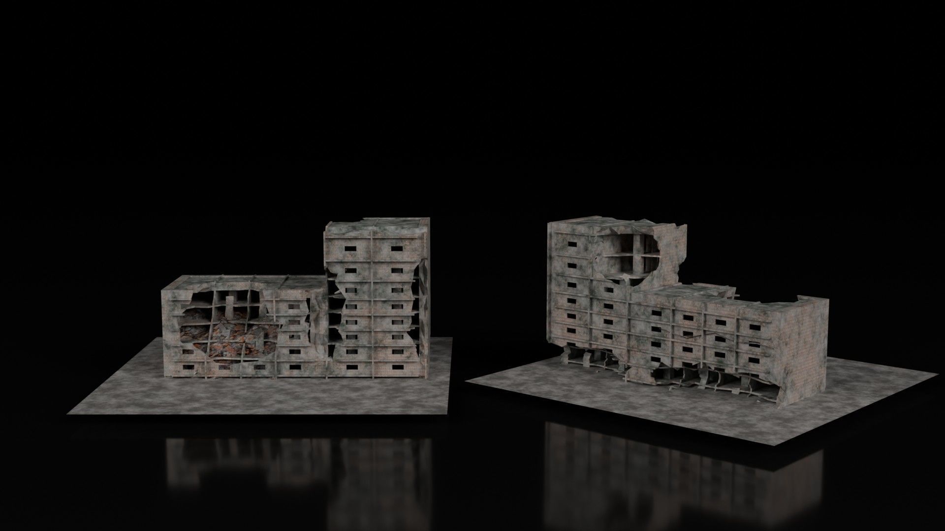 Low Poly Ruined Building - Game Ready - PBR Low-poly 3D model_8