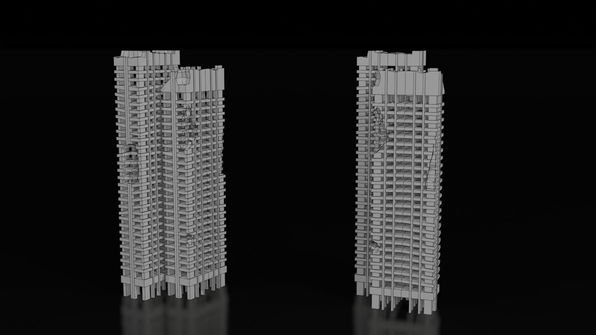 Low Poly Ruined Building - Game Ready - PBR Low-poly 3D model_17