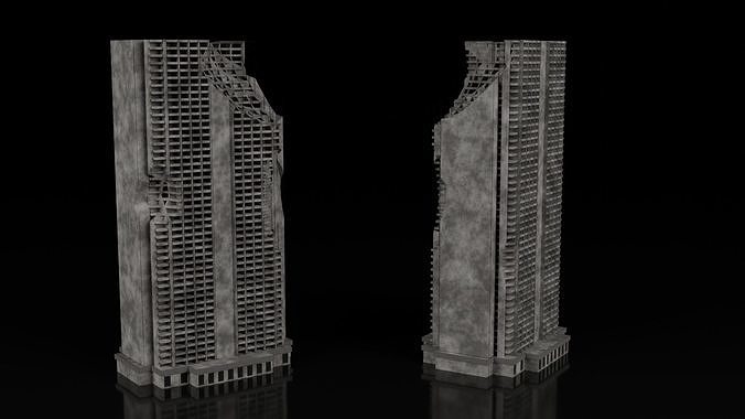 Low Poly Ruined Building - Game Ready - PBR Low-poly 3D model 4