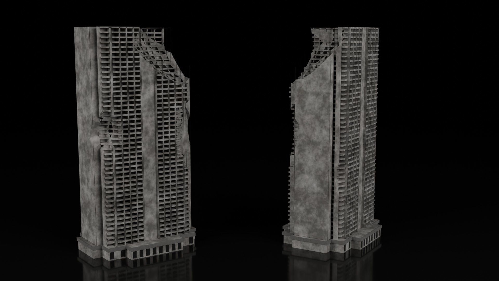 Low Poly Ruined Building - Game Ready - PBR Low-poly 3D model_3