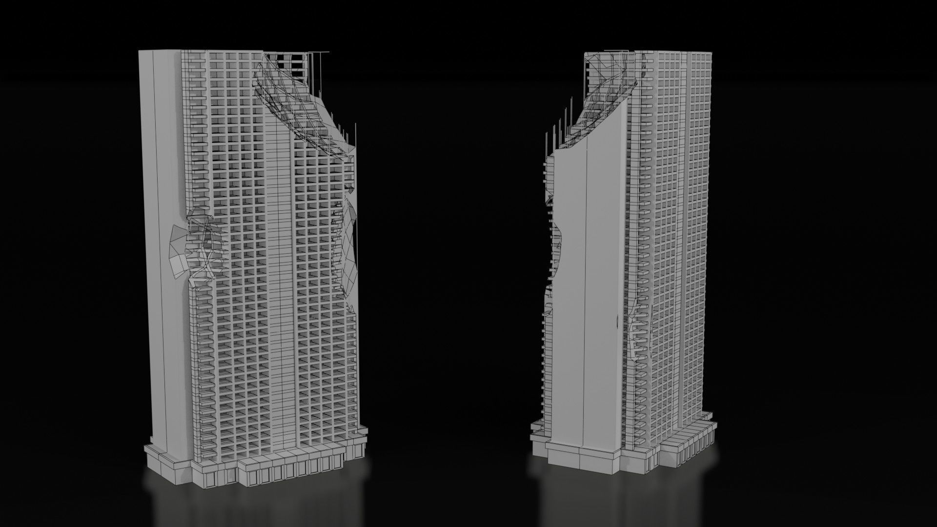 Low Poly Ruined Building - Game Ready - PBR Low-poly 3D model_15